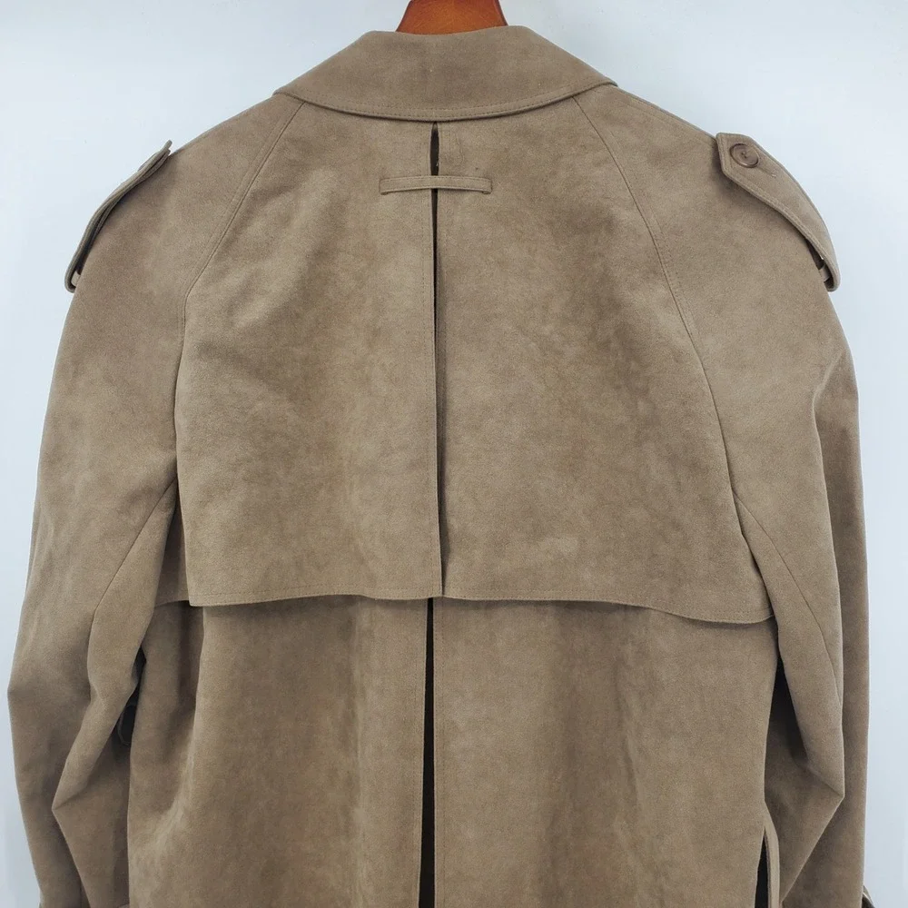 Vintage Neiman Marcus Alcantara Faux Suede Trench Coat Double Breast Tan Duster
